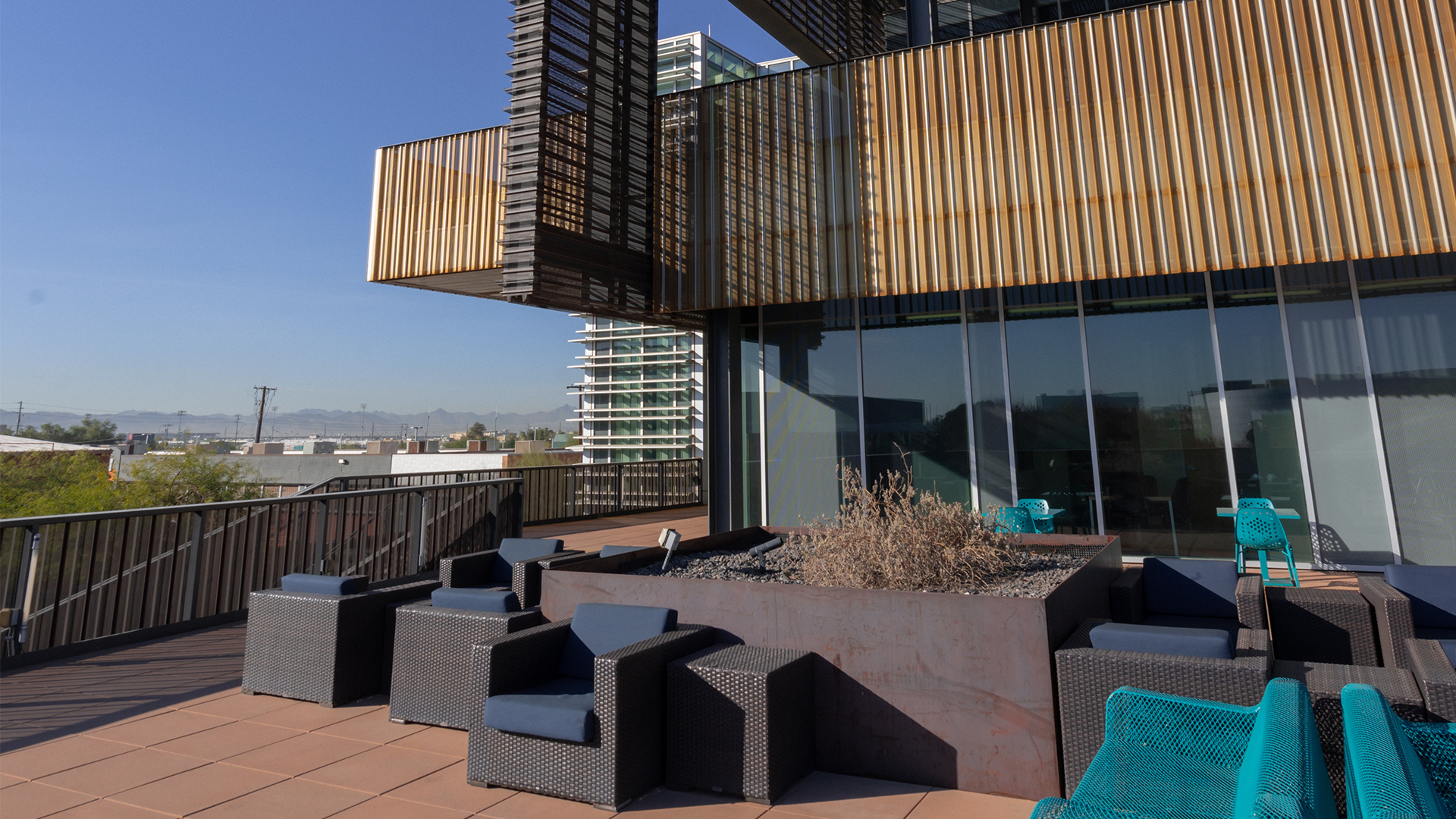 Second floor patio with chairs