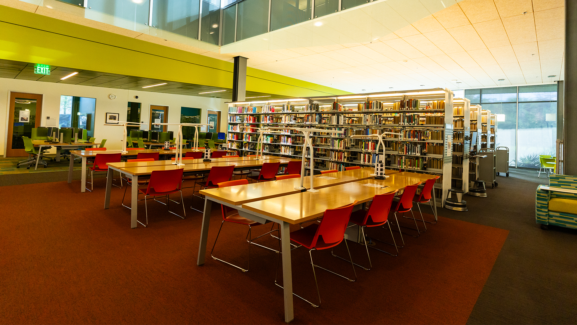 Inside Library with long table and chairs