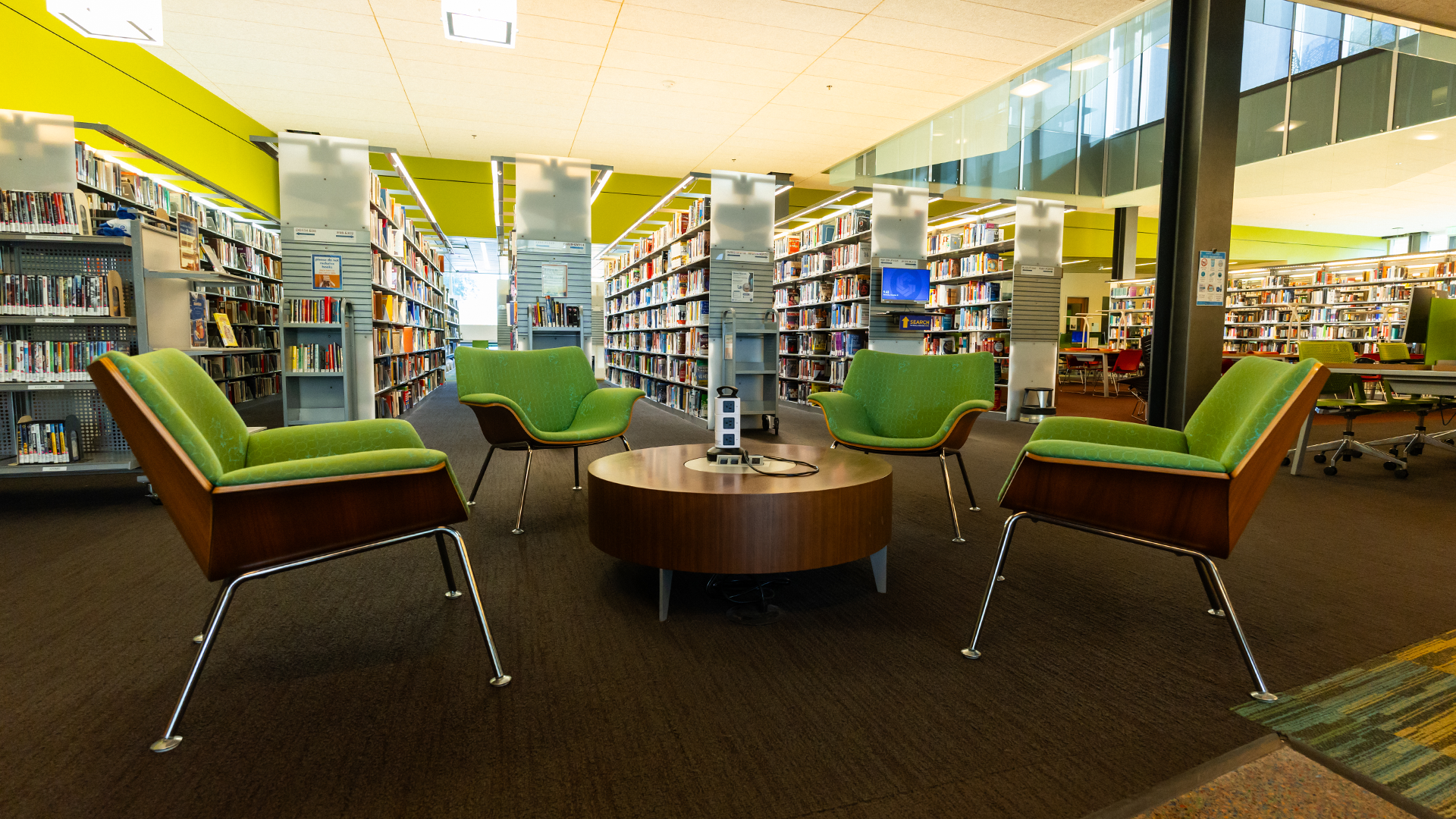 Inside Library green chairs