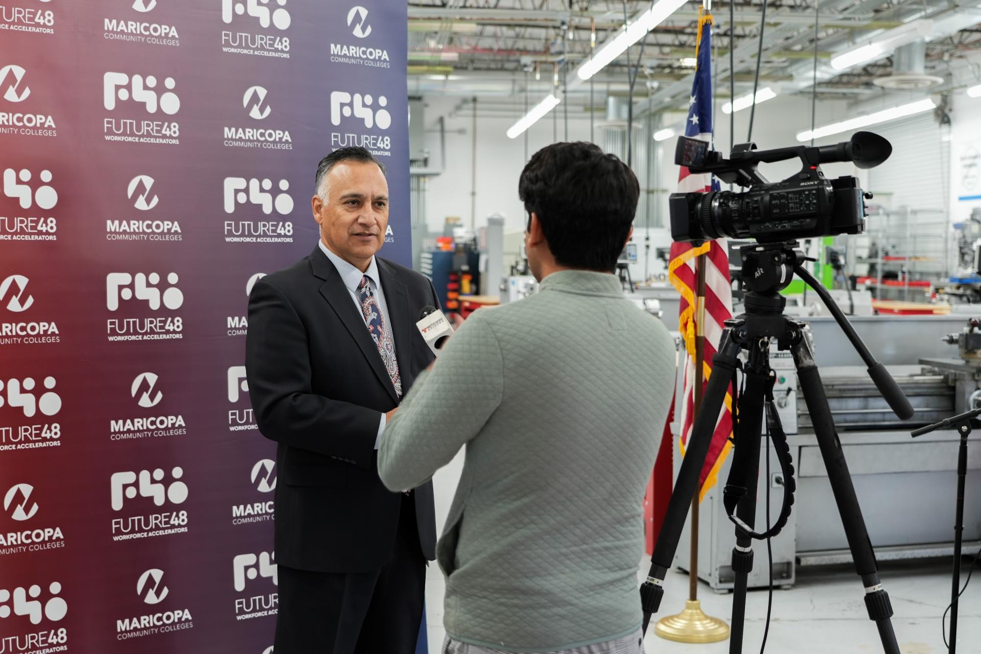 Dr. Steven R. Gonzales, MCCCD Chancellor, talks to Telemundo