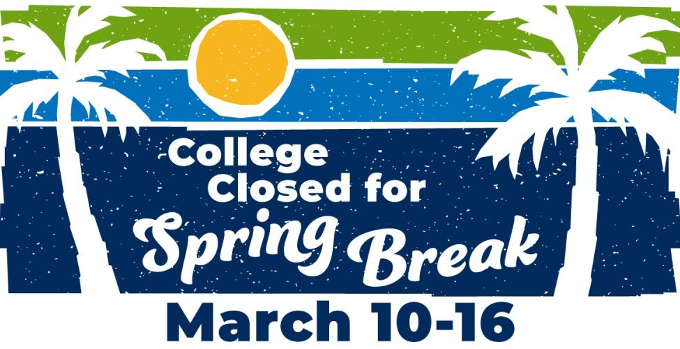 Spring Break graphic with palm trees and sun 