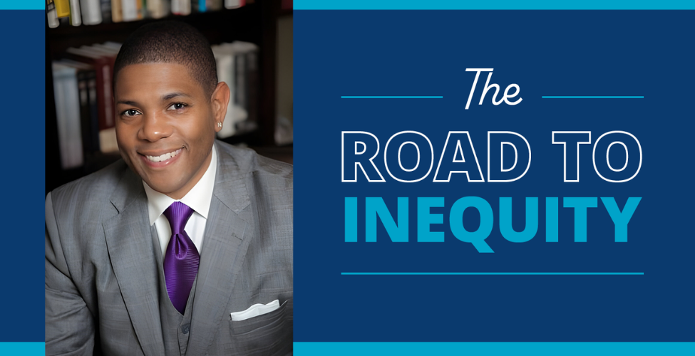 The text "The Road to Inequity" on the right with a picture of Matthew Whitaker on the left.