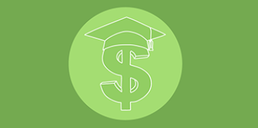 Green image with light green dollar sign wearing a graduation cap