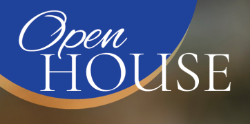 Blue half circle with the text "Open House" on it