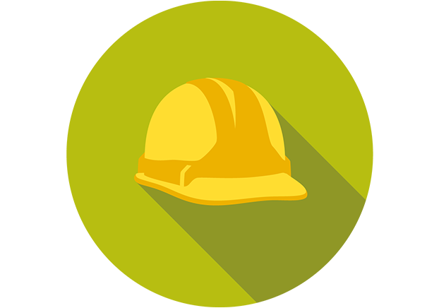 Yellow hard hat on green circle background