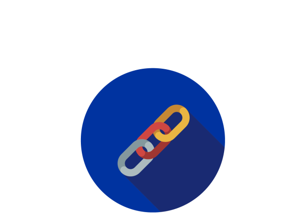 Illustration of grey, red, and yellow chain link on blue circle