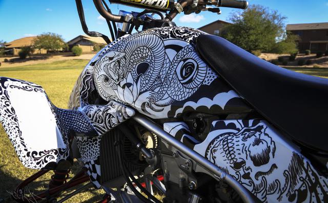 Motorcycle with white designs